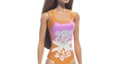 Papusa Barbie Beach Light Brown Hair Doll Wearing Tropical Pink And Orange Swimsuit (hpv21)