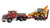  Bruder Brother Mack Granite Truck With Low-loader And Jcb 4cx Backhoe Loader (02813)