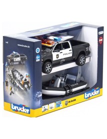 Bruder Ram 2500 Police Pickup With L+s Module, Trailer And Boat (02507) 