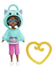Papusa Polly Pocket Hoodie Buddy Cat Dark Skin (hkv99) 