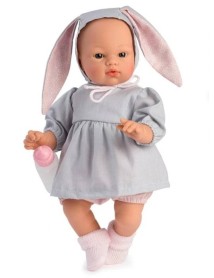 Asi Koke Doll In Gray Dress With A Hood With Rabbit Ears 