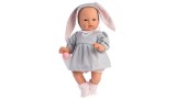 Papusa Asi Koke Doll In Gray Dress With A Hood With Rabbit Ears