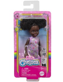 Barbie Chelsea With Purple Floral Dress, Space Buns Brown Eyes (dark Skin) Doll (hxm96) 
