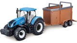  Burago Tractor W/livestock Trailer N.h. T7.615 10cm Blue (141509)
