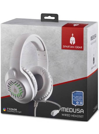  Casti Cu Fir Spartan Gear Medusa Alb/gri Pentru Pc/ps4/ps5/xbox One/xbox Series X/nsw pentru PS5 / PS4 / XBOX SERIES / Xbox One / Nintendo Switch / PC