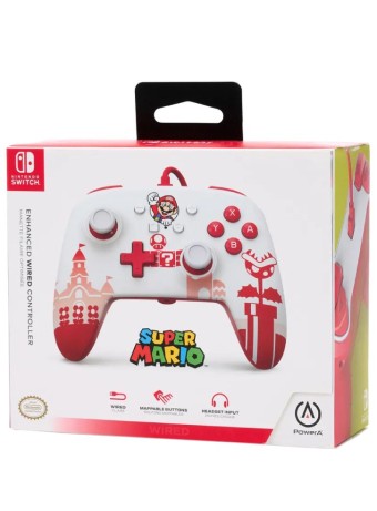  Controller Powera Enhanced Wired Mario Red White pentru NSW