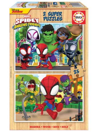  Educa 2x25 Spidey & His Amazing Friends Wood Puzzles (80-19289)