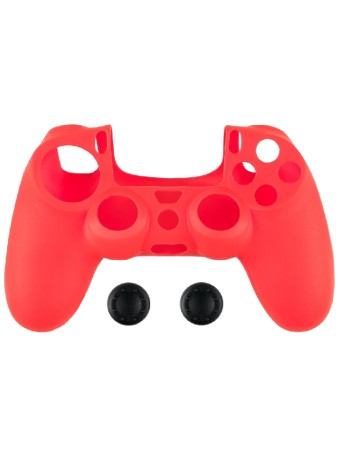  Husa Din Silicon Pentru Controller Si Thumb Grips Spartan Gear Rosu pentru PS4