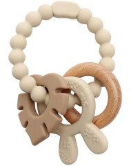 Magni Teether Bracelet, Silicone With Wooden Ring Leaves And Bunny-ears Appendix Beige (5577)