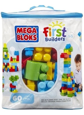 Joc Lego Mega Bloks First Builders Big Building Bag 60pcs Blue (dch55)
