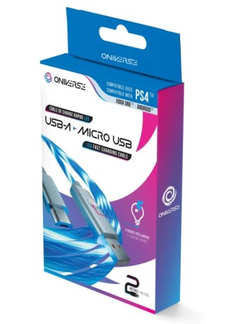  Oniverse Micro Usb Charge Cable With Led 2 Meters White pentru PS4 / Xbox One / PC