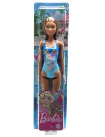 Papusa Barbie Beach Dark Skin With Flowers Blue Swimsuit (hdc51) 