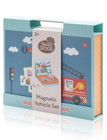 Small Wood Magnetic Vehicle Set W. Carry Box (l20229) 