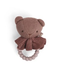 Smallstuff Rattle, Bear Face On Silicone Ring, Dark Rose (40008-93)