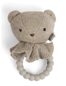 Smallstuff Rattle, Bear Face On Silicone Ring, Nature (40008-90) 