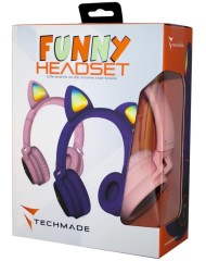 Techmade Headphones Funny Led Bt + Microfon Pink