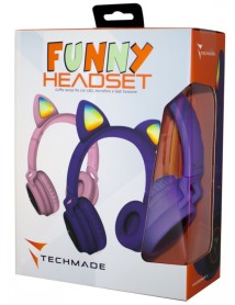 Techmade Headphones Funny Led Bt + Microfon Purple 