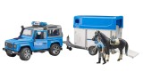  Vehicul Bruder Land Rover Defender Police W/horse Trailer (br2588)
