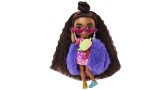 Papusa Barbie Extra Minis Dark Skin Wearing Faux Fur Coat Purple (hgp63)