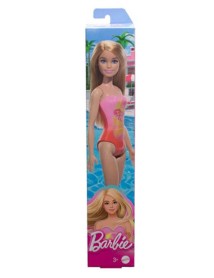 Barbie Beach Blond Hair Doll Wearing Pink Palm Tree-print Swimsuit (hpv19) 