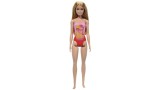 Papusa Barbie Beach Blond Hair Doll Wearing Pink Palm Tree-print Swimsuit (hpv19)