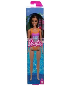 Barbie Beach Light Brown Hair Doll Wearing Tropical Pink And Orange Swimsuit (hpv21) 