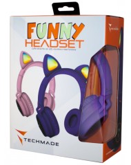 Techmade Headphones Funny Led Bt + Microfon Purple
