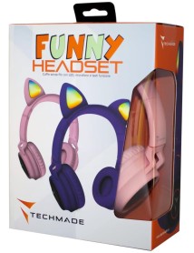 Techmade Headphones Funny Led Bt + Microfon Pink 