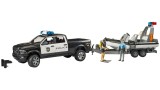  Bruder Ram 2500 Police Pickup With L+s Module Trailer And Boat (02507)