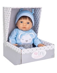 Tiny Treasures Blue Bear Doll Brown Hair (30543)