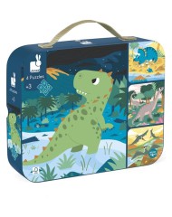 Janod 4 Progressive Difficulty Dinosaur Puzzles 6-9-12-16 Pcs (lkj2541)