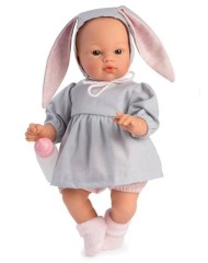 Asi Koke Doll In Gray Dress With A Hood With Rabbit Ears