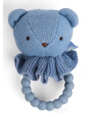 Smallstuff Rattle, Bear Face On Silicone Ring, Blue (40008-91)