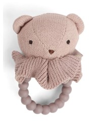Smallstuff Rattle, Bear Face On Silicone Ring, Soft Rose (40008-92)