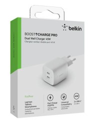 Belkin 45w Dual Usb-c Gan Wall Charger Pps White