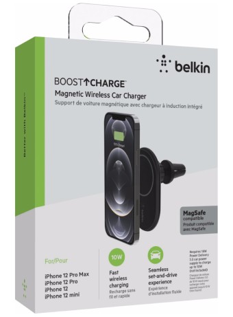 Belkin 10w Magnetic Wireless Car Vent Mount + Car Charger, No Cla