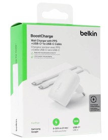 Belkin 30w Pd Pps Boostcharge Wall Charger + Usb-c To Usb-c Cable White 
