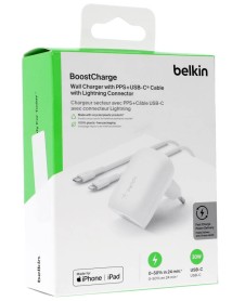 Belkin 30w Pd Pps Boostcharge Wall Charger + Usb-c Cable White Lightning Connector White 
