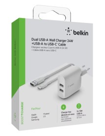 Belkin Dual Usb-a Wall Charger 1m Pvc A-c, 24w White 