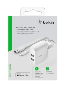 Belkin Dual Usb-a Wall Charger 1m Pvc A-ltg 24w White 