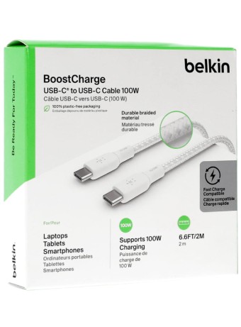 Belkin Braided Usb-c 2.0 100w Cable 2m White