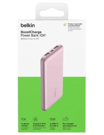 Belkin 10k Power Bank Usb-c 15w Dual Usb-a 15cm Usb-a To Usb-c Pink 