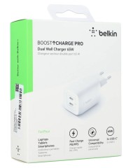 Belkin 65w Dual Usb-c Gan Wall Charger With Pps...