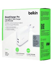 Belkin 60w Usb-c Dual Wall Charger Pd 2x 30w White 