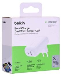 Belkin Dual 42w 30w Usb-c Pd Pps + 12w Usb-a Dual Wall Charger White 