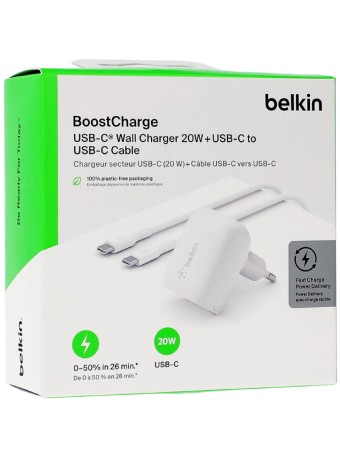 Belkin 20w Pd Pss Usb-c Wall Charger 1m Pvc C-c White