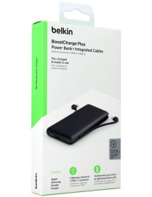 Belkin 10k Pd Power Bank Integraded Cables (usb-c & Lightning) Black 