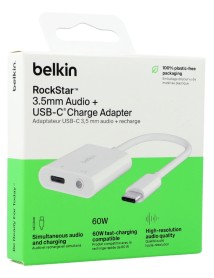 Belkin Usb-c To 3.5mm Audio + Usb-c Charge Adapter V2 Fast Charge 60w White 