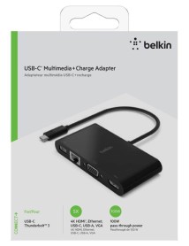 Belkin Usb-c Multimedia + Charge Adapter (gbe,hdmi,vga,usb-a) Black 100w Pd 