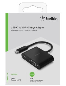 Belkin Usb-c To Vga + Charge Adapter Black 60w Pd 